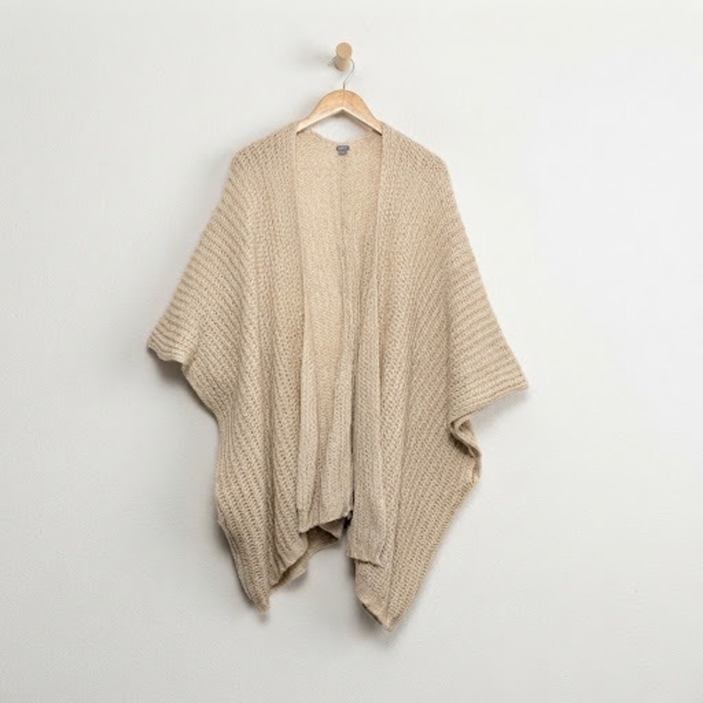 Aerie Oversized Ribbed Knit Cape Cardigan Neutral Minimalist Boho Cabincore Cozy